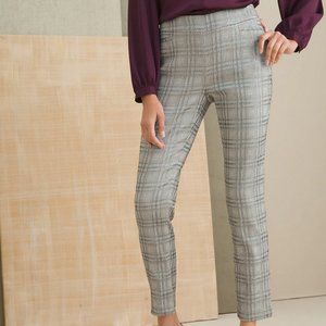 Chico's So Slimming Brigitte Shine Ankle Pants in Plaid Silver Size 6 NWT $90